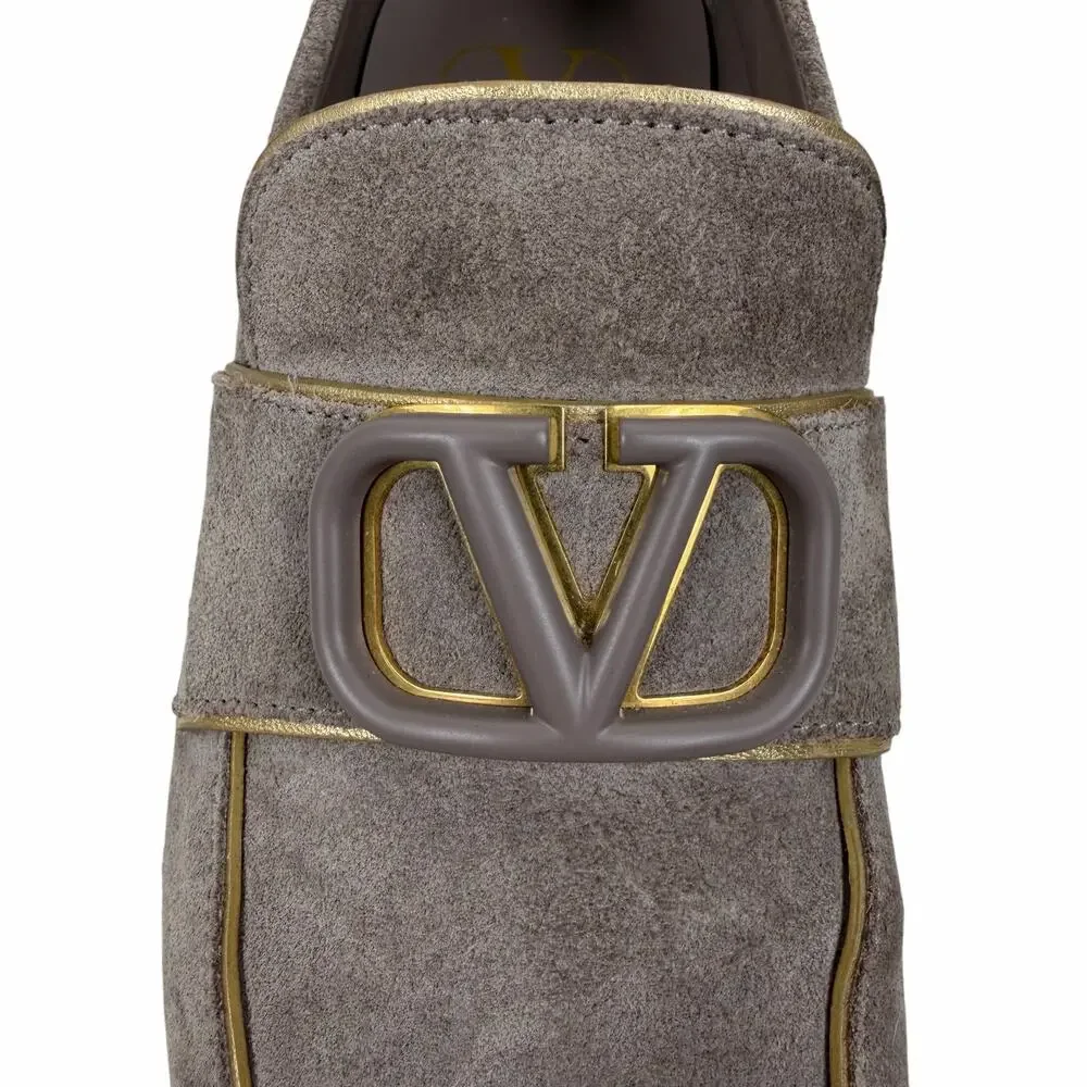 Valentino Garavani Leisure Flows Split Vlogo Suede Loafer Taupe Size 38.5